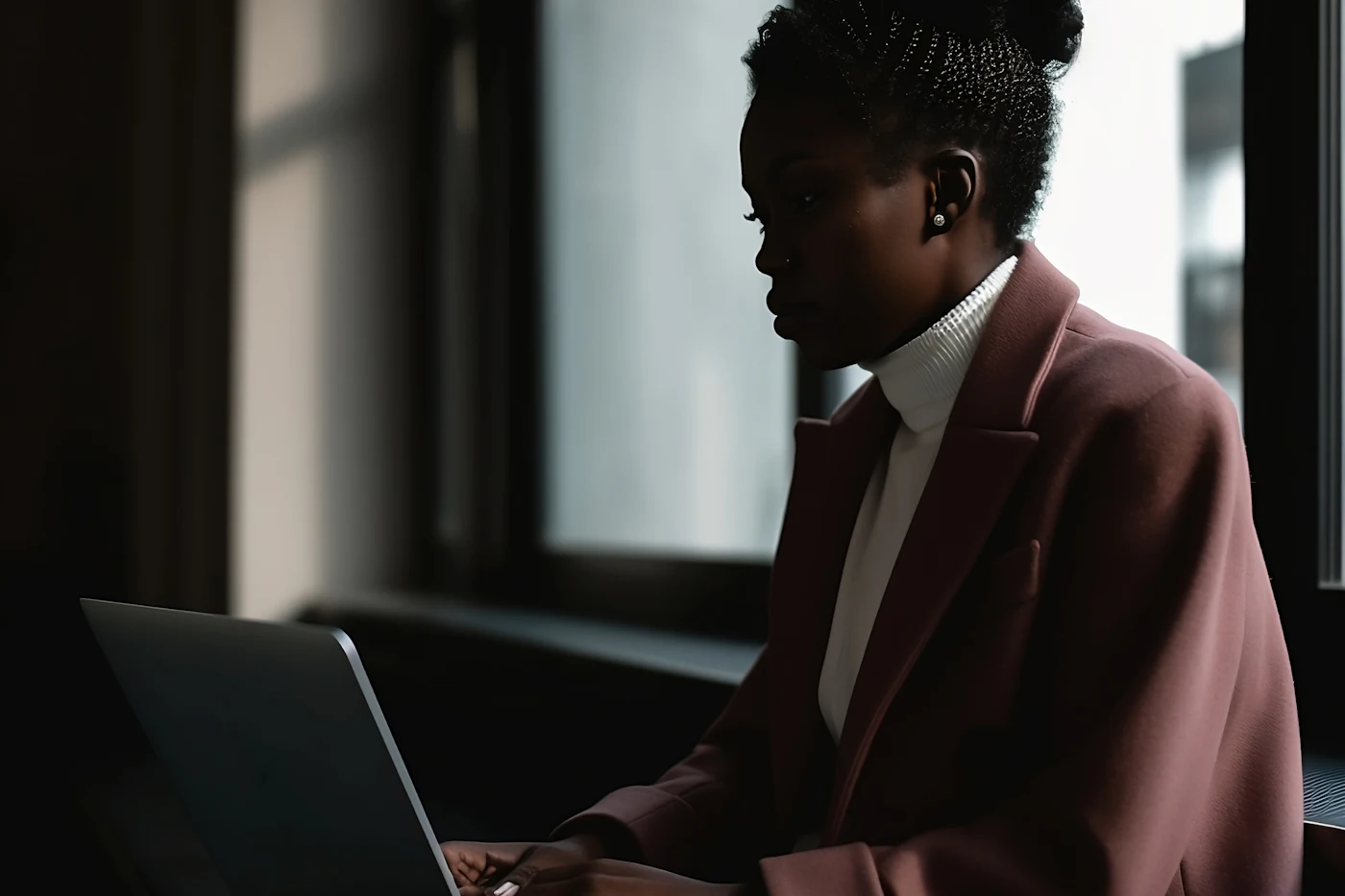 A professional woman working at a laptop beside a window, representing a dedicated virtual assistant at work